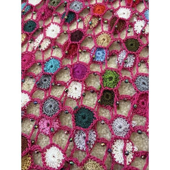 Vintage Open Crochet Top Small Pink Beaded Y2K Festival Coachella - Picture 6 of 6